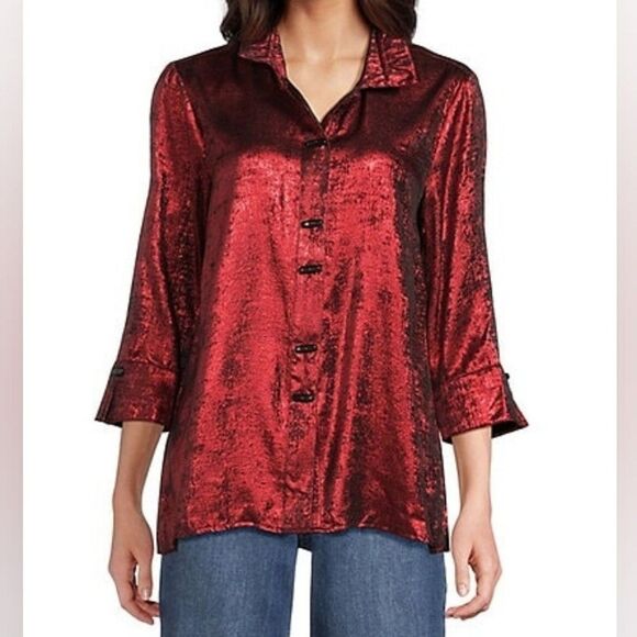 Ali Miles Shimmer Button Up Down Tunic Shirt Womens Size 2X Art To Wear Artsy - Picture 1 of 9